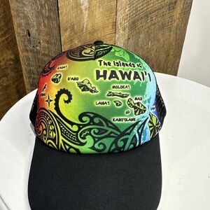 Hawaiian Islands Black and Multicolor Trucker Hat